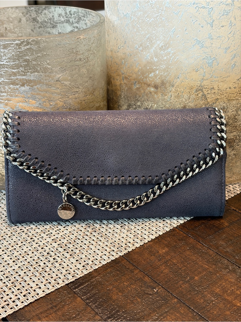 Stella McCartney Navy Falabella Fold-Over Wallet